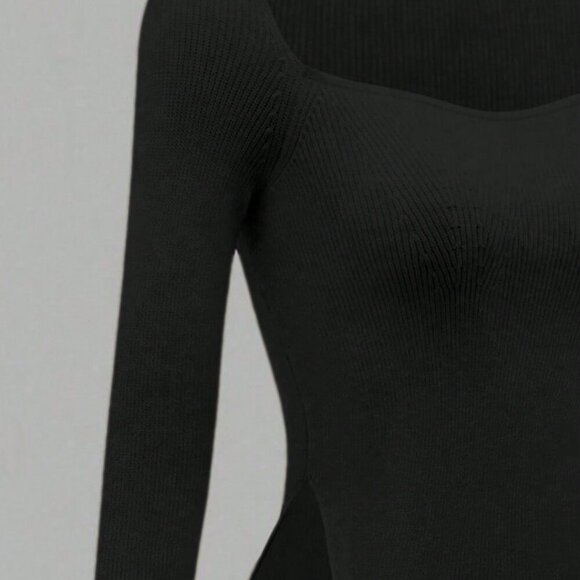 Black Casual Women's Ribbed Knit Top - Picture 4 of 5